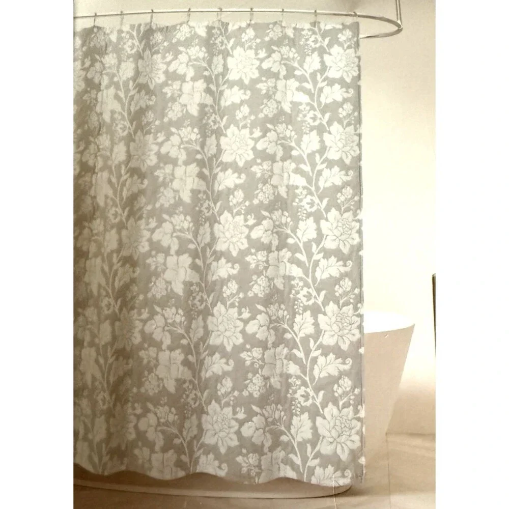 Waterford Luxury Textured Fabric Shower Curtain Gray White Machine Washable